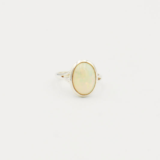 Ethiopian Opal Oval Sterling Split Band Ring Size 8.5