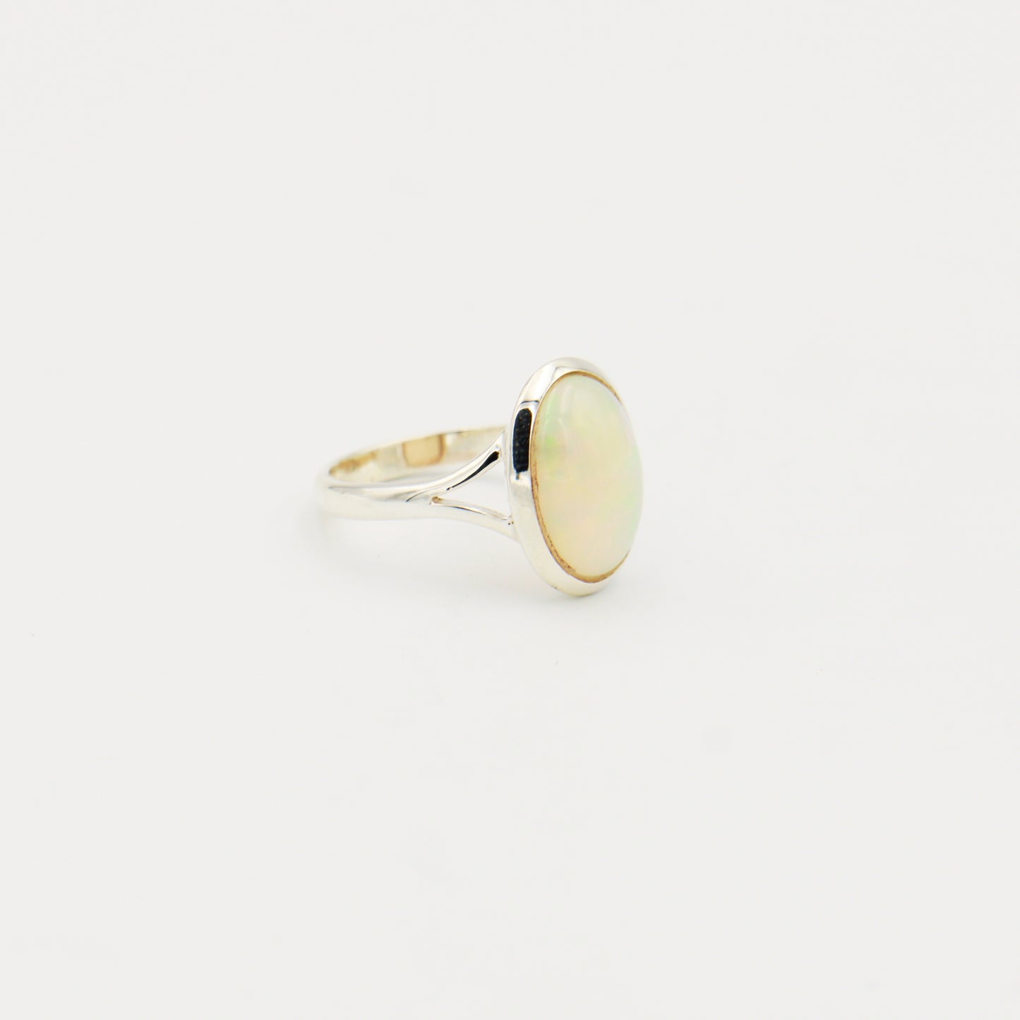 Ethiopian Opal Oval Sterling Split Band Ring Size 8.5