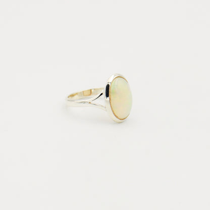 Ethiopian Opal Oval Sterling Split Band Ring Size 8.5