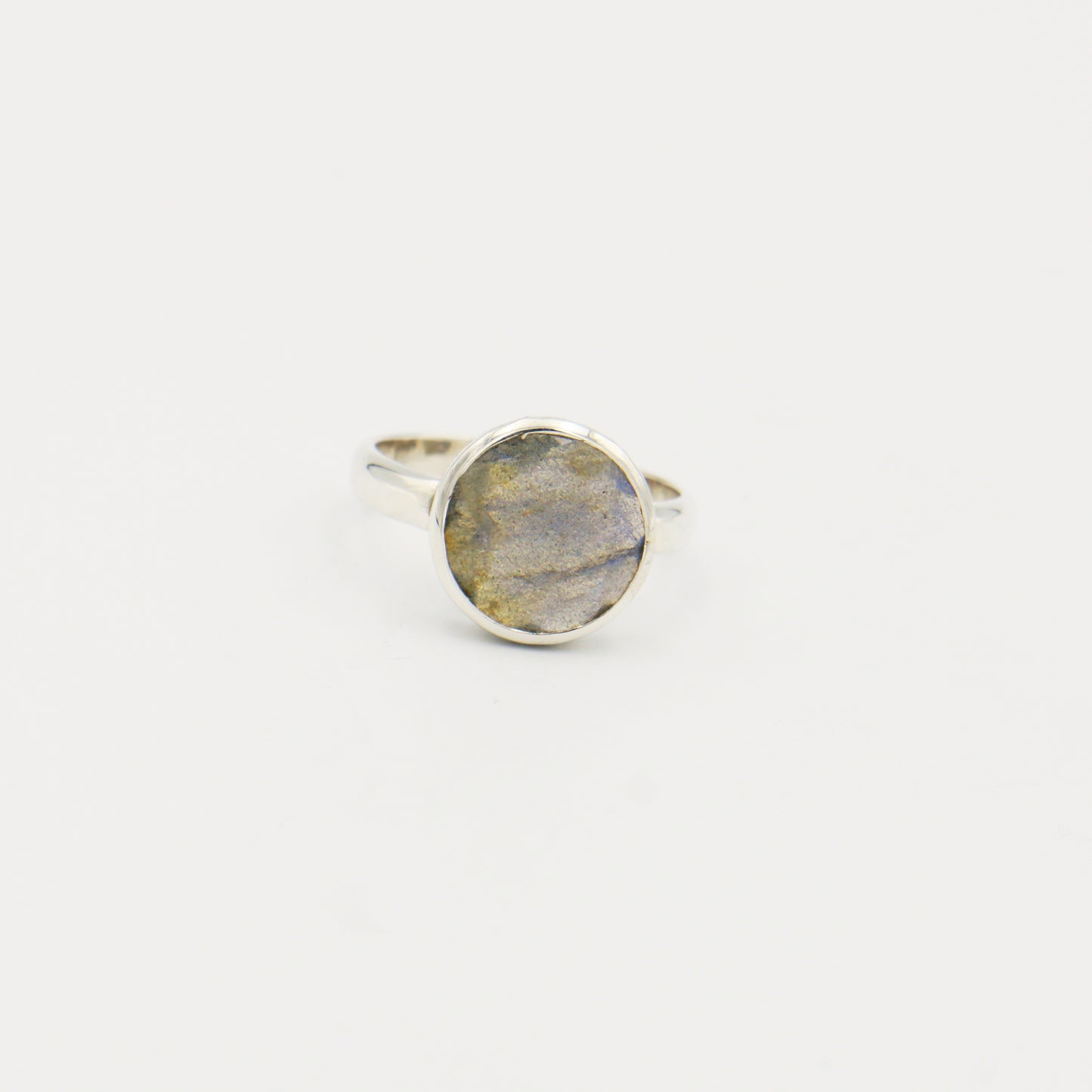 Labradorite Round Faceted Sterling Ring Size 10