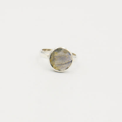 Labradorite Round Faceted Sterling Ring Size 10