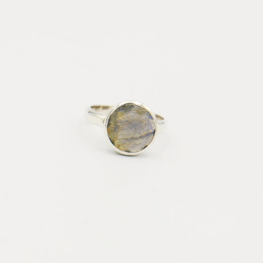 Labradorite Round Faceted Sterling Ring Size 10