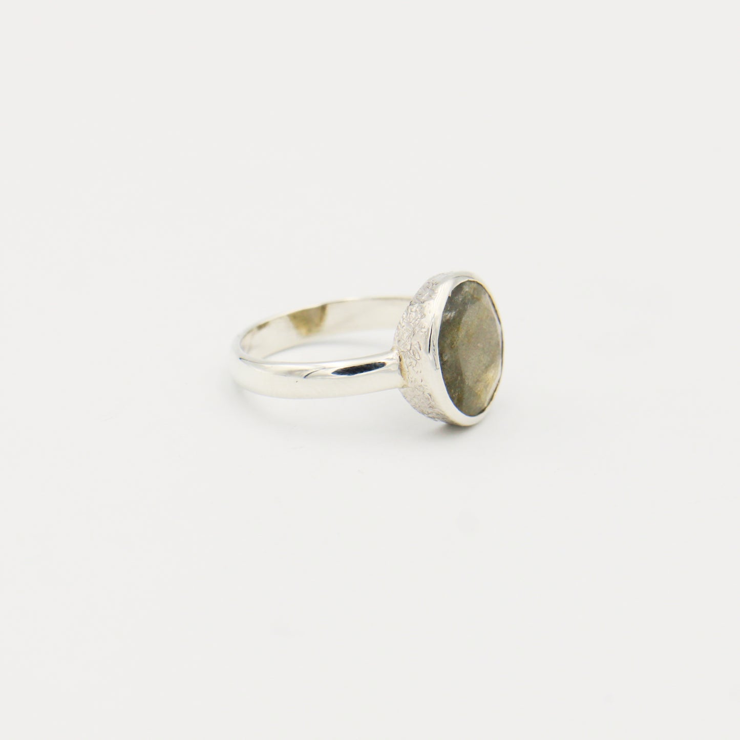 Labradorite Round Faceted Sterling Ring Size 10