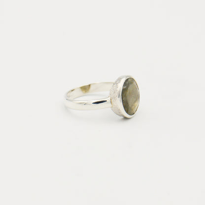 Labradorite Round Faceted Sterling Ring Size 10