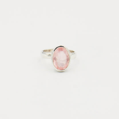 Rose Quartz Oval Bezel Sterling Ring Size 8.5