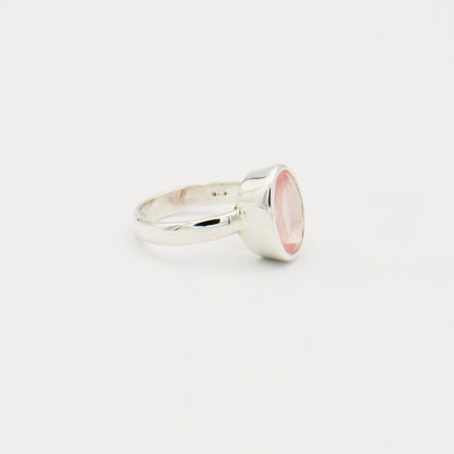 Rose Quartz Oval Bezel Sterling Ring Size 8.5