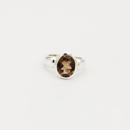 Smoky Quartz Oval Sterling Ring Size 7.5