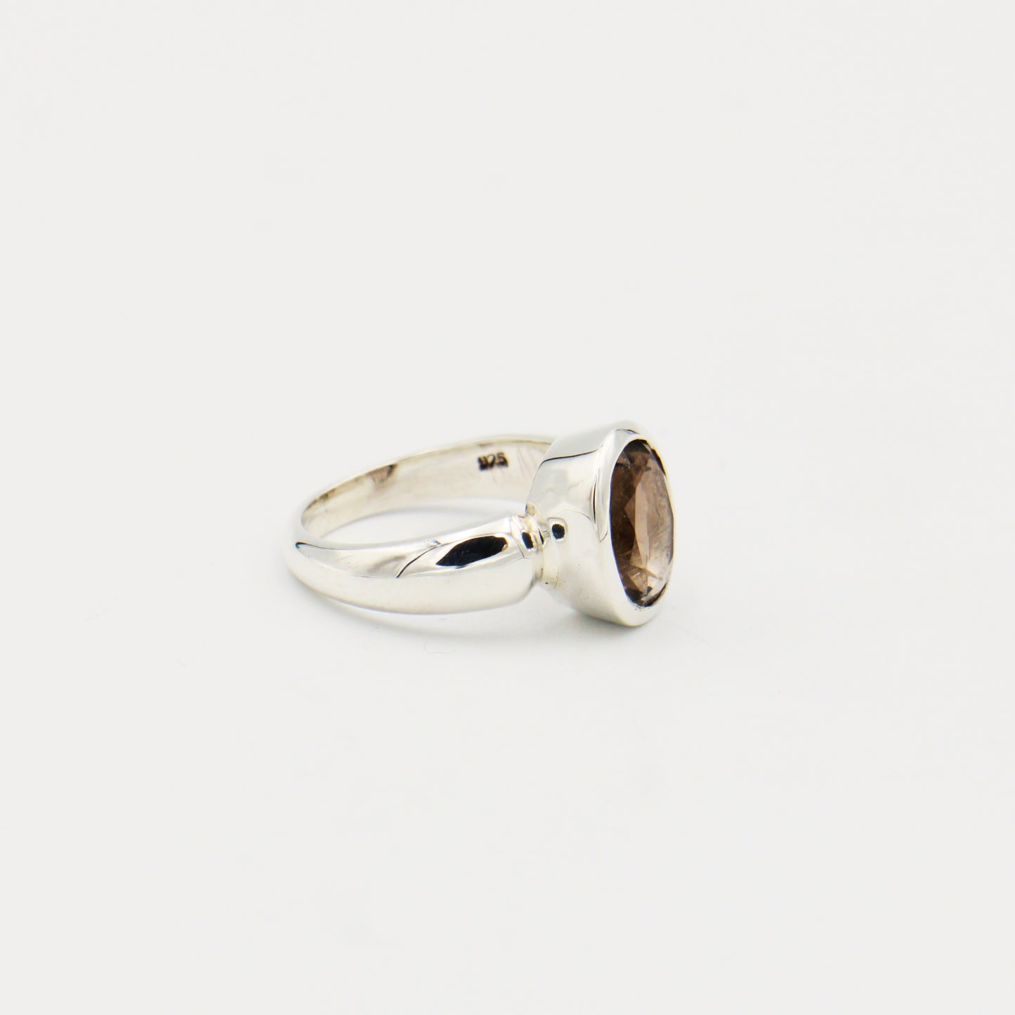 Smoky Quartz Oval Sterling Ring Size 7.5