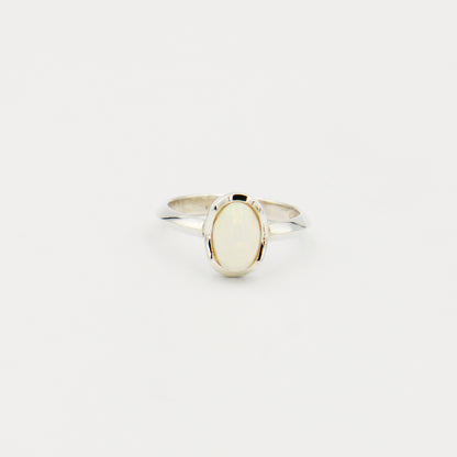 Ethiopian Opal Small Wave Bezel Sterling Ring Size 7.5