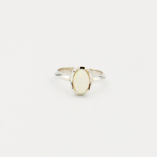 Ethiopian Opal Small Wave Bezel Sterling Ring Size 7.5