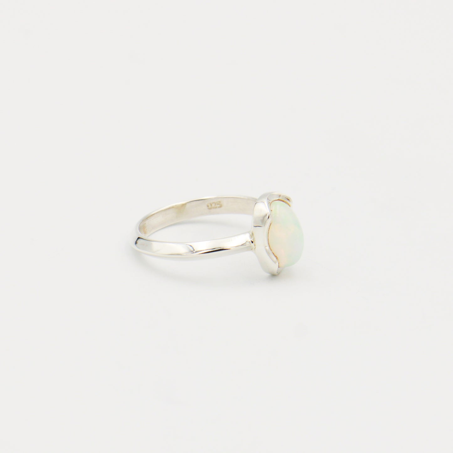 Ethiopian Opal Small Wave Bezel Sterling Ring Size 7.5