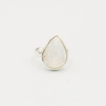 Moonstone Teardrop Sterling Silver Ring Size 7.5