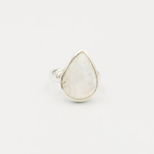 Moonstone Teardrop Sterling Silver Ring Size 7.5