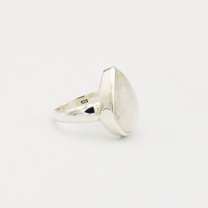 Moonstone Teardrop Sterling Silver Ring Size 7.5