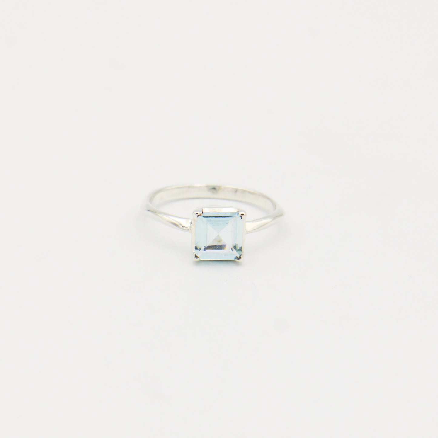 Aquamarine Faceted Square Sterling Ring Size 8