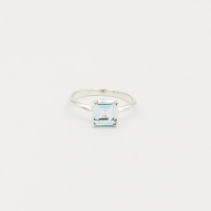 Aquamarine Faceted Square Sterling Ring Size 8