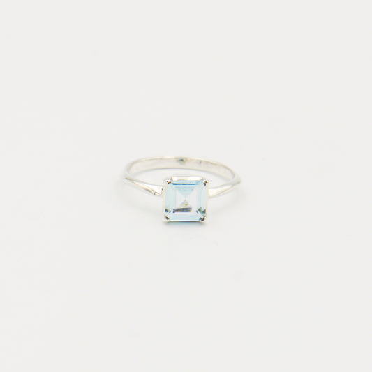 Aquamarine Faceted Square Sterling Ring Size 8