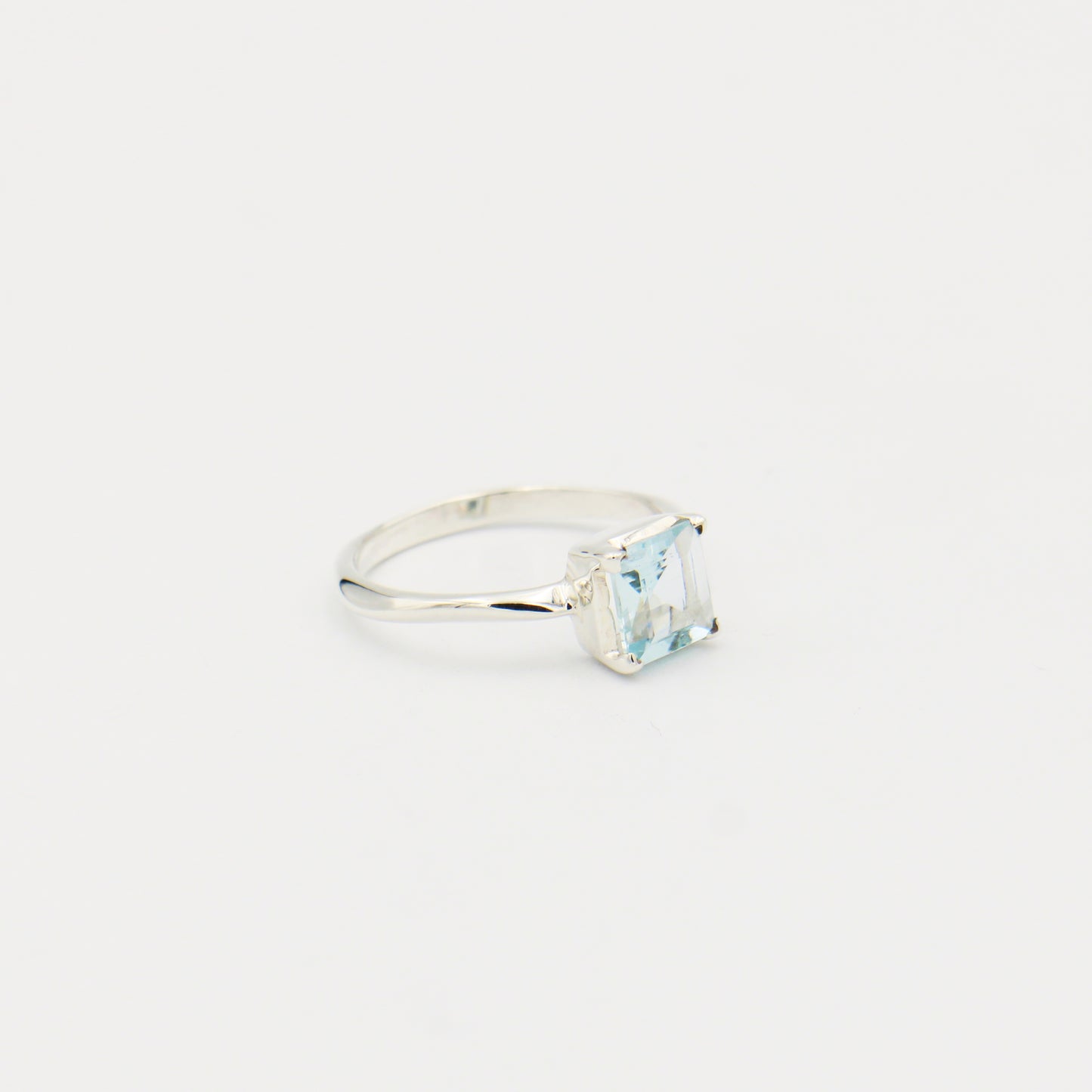 Aquamarine Faceted Square Sterling Ring Size 8