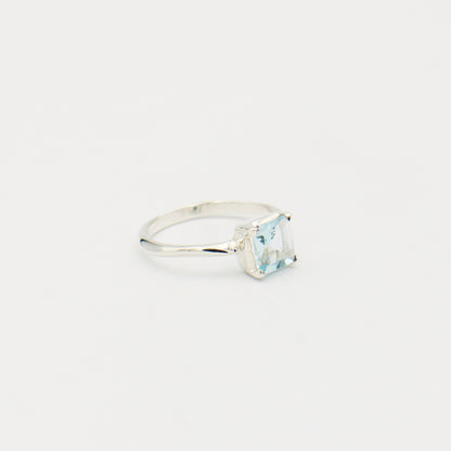 Aquamarine Faceted Square Sterling Ring Size 8