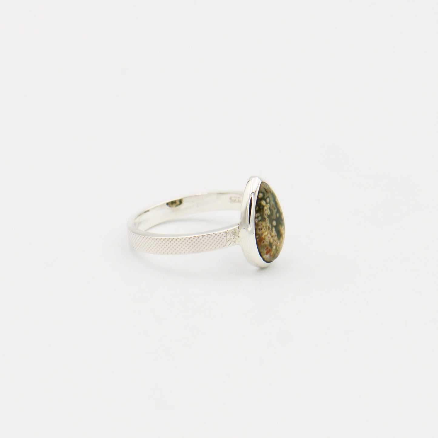 Ocean Jasper Pear Sterling Ring Size 8