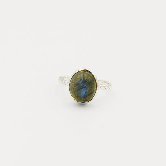 Labradorite Oval Cabochon Sterling Ring Size 9.5