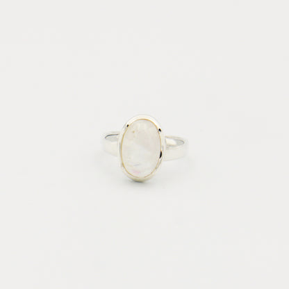Moonstone Oval Wave Bezel Sterling Ring Size 5.5