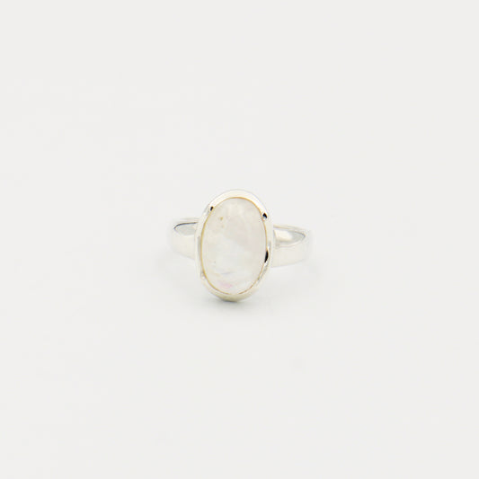 Moonstone Oval Wave Bezel Sterling Ring Size 5.5