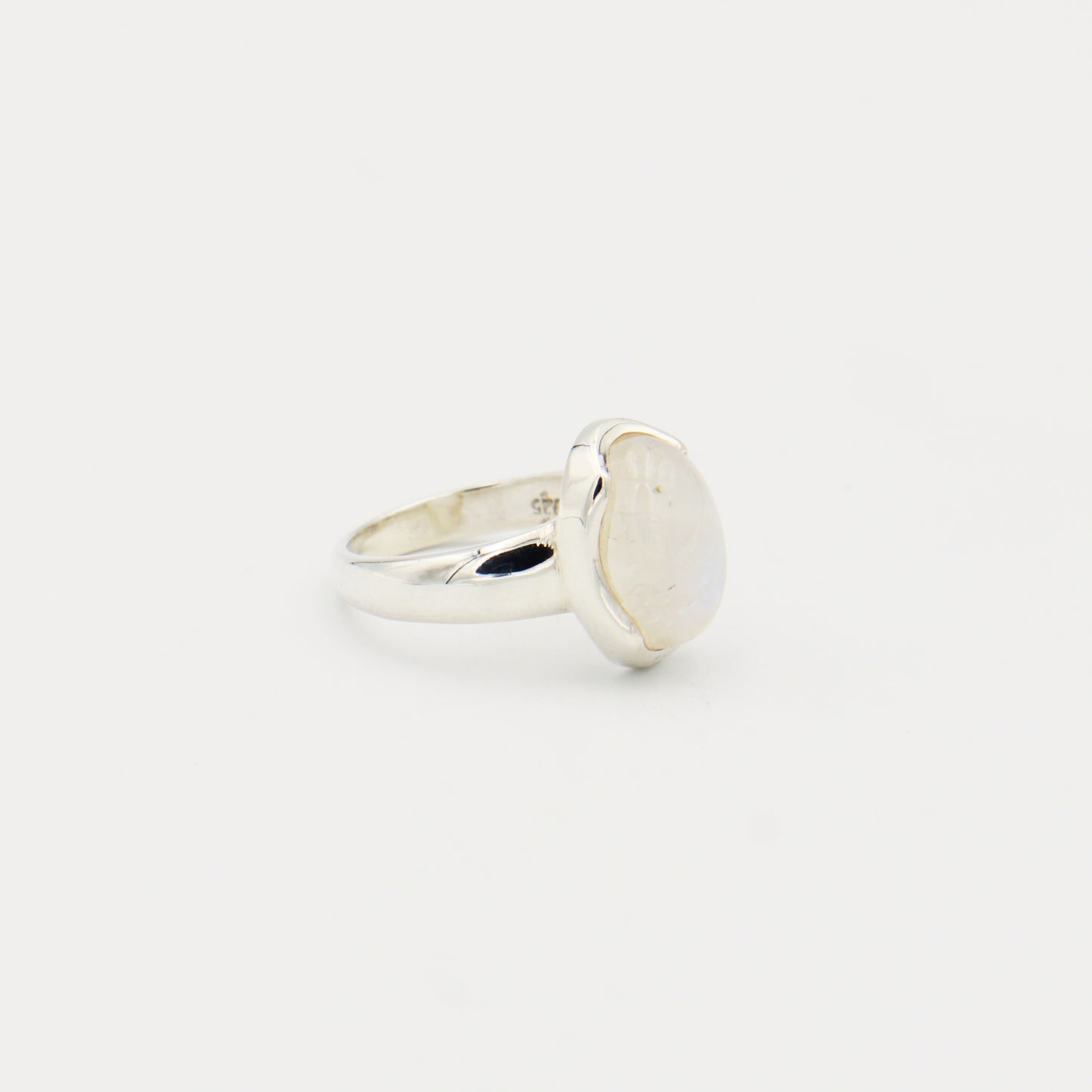 Moonstone Oval Wave Bezel Sterling Ring Size 5.5