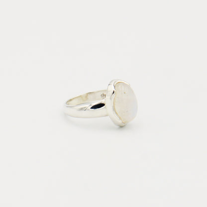 Moonstone Oval Wave Bezel Sterling Ring Size 5.5
