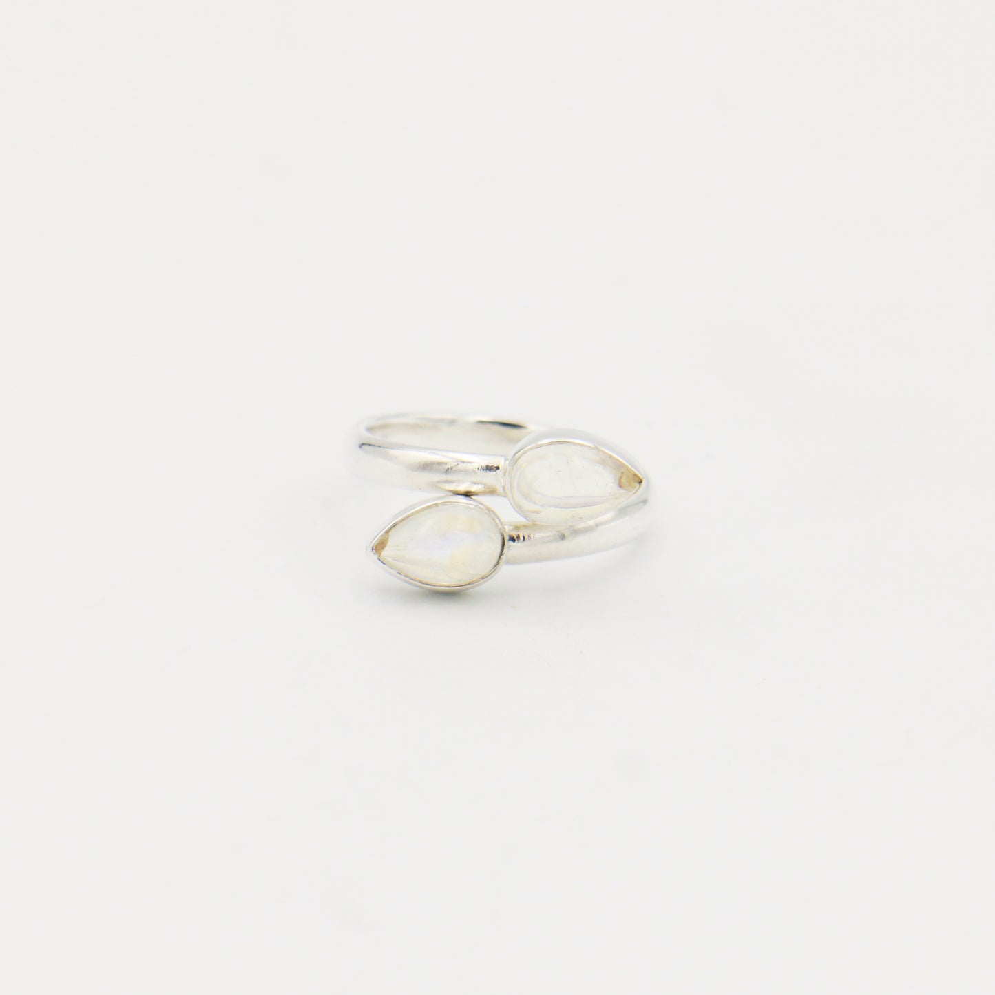Moonstone 2 Stone Teardrop Sterling Ring Size 7.5