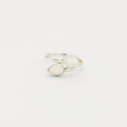 Moonstone 2 Stone Teardrop Sterling Ring Size 7.5