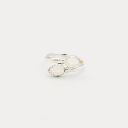 Moonstone 2 Stone Teardrop Sterling Ring Size 7.5