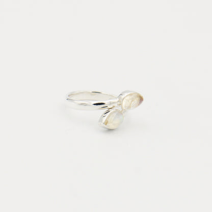 Moonstone 2 Stone Teardrop Sterling Ring Size 7.5