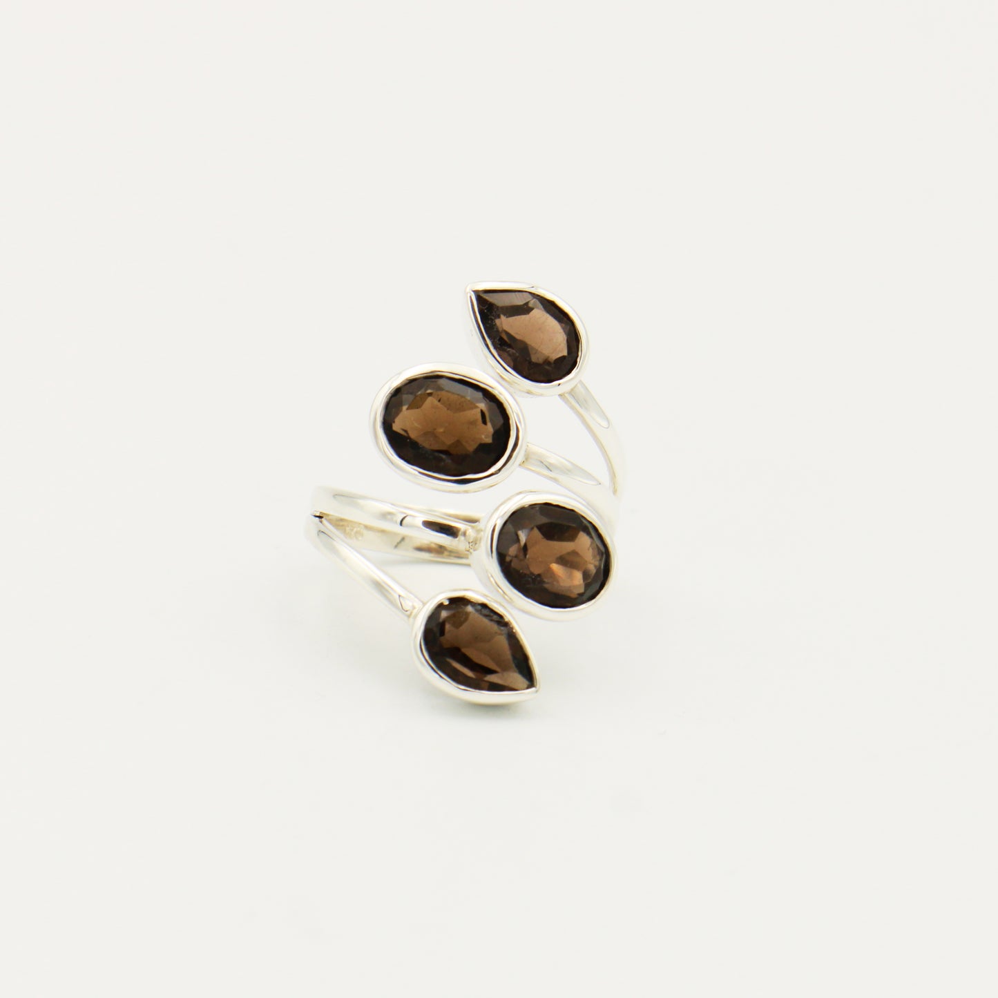 Smoky Quartz 4 Stone Sterling Statement Ring Size 8