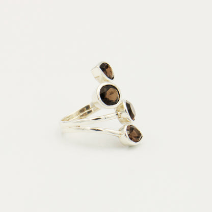 Smoky Quartz 4 Stone Sterling Statement Ring Size 8