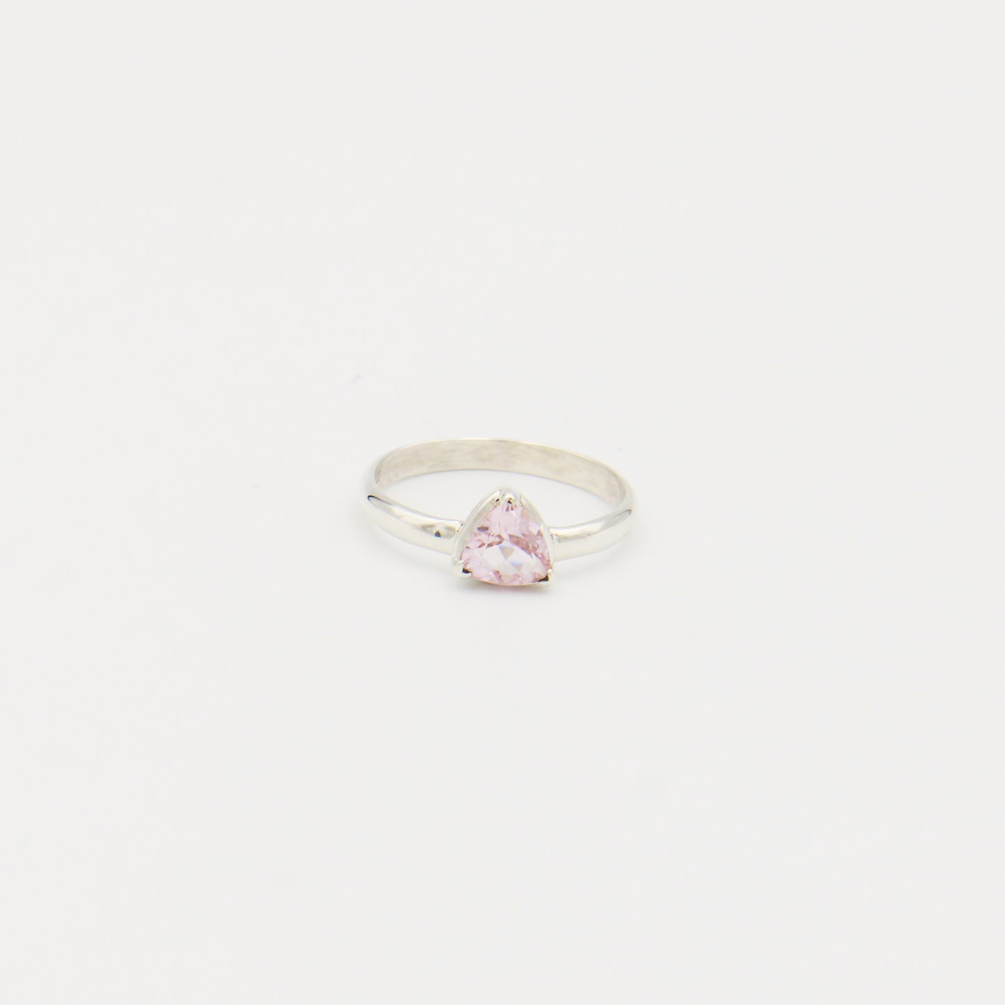 Morganite Triangle Sterling Silver Ring Size 6