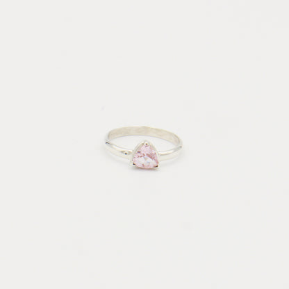 Morganite Triangle Sterling Silver Ring Size 6