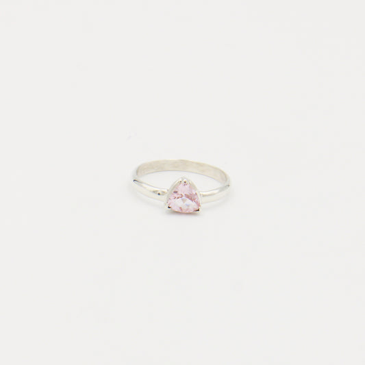 Morganite Triangle Sterling Silver Ring Size 6