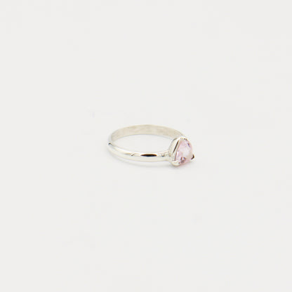 Morganite Triangle Sterling Silver Ring Size 6