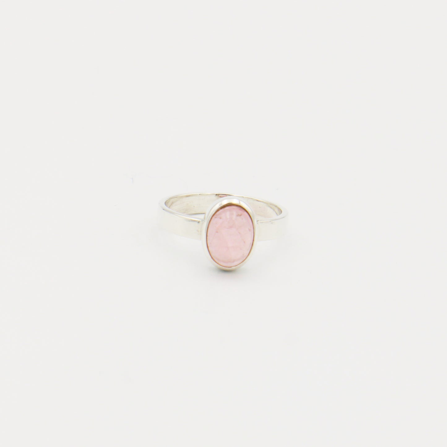 Rose Quartz Cabochon Oval Sterling Ring Size 7.5