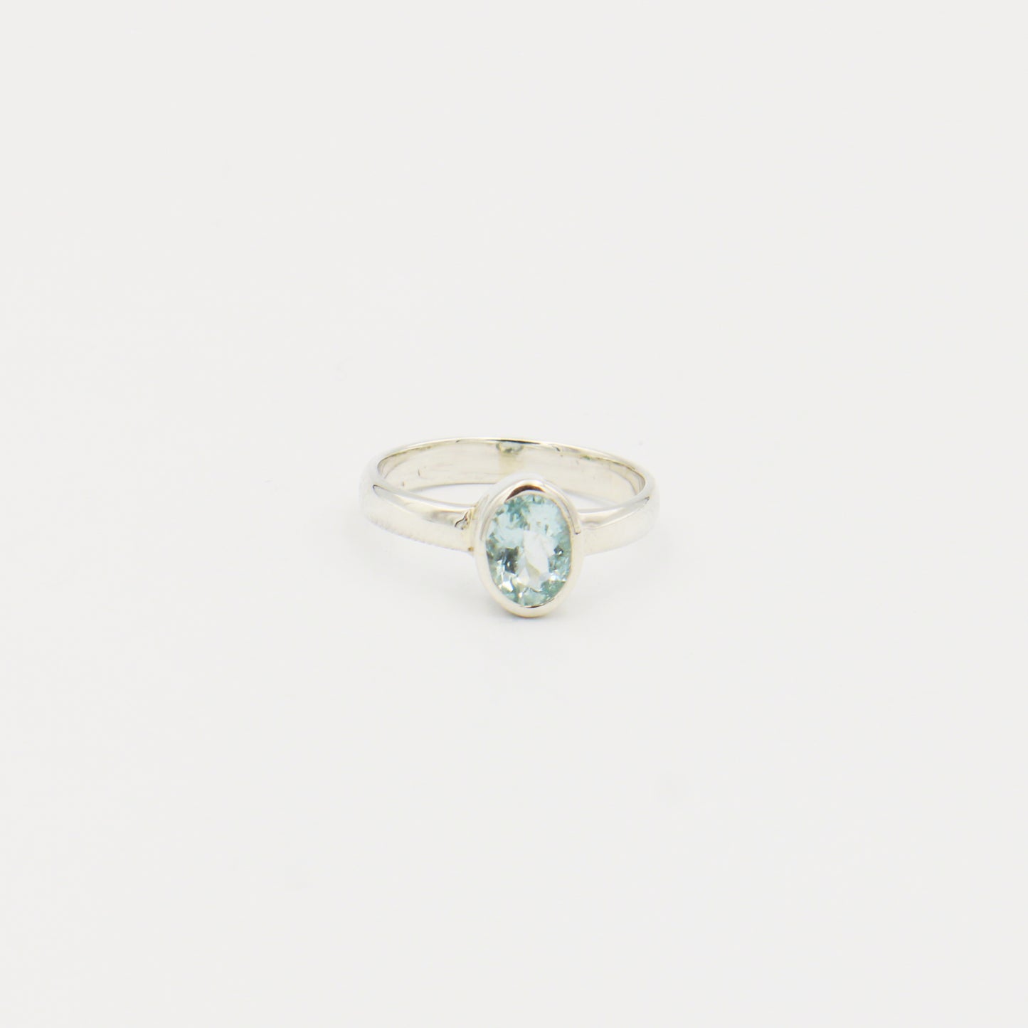 Aquamarine Faceted Oval Sterling Ring Size 7