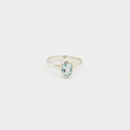 Aquamarine Faceted Oval Sterling Ring Size 7