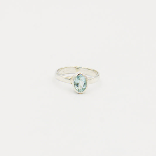 Aquamarine Faceted Oval Sterling Ring Size 7
