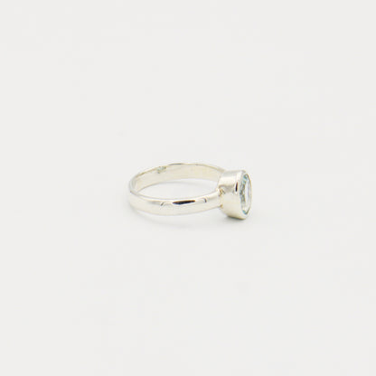 Aquamarine Faceted Oval Sterling Ring Size 7