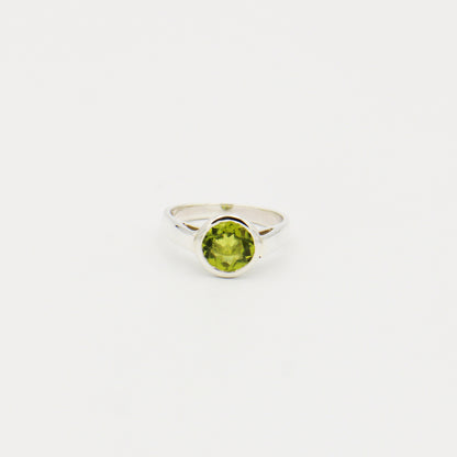 Peridot Round Sterling Bezel Ring Size 7