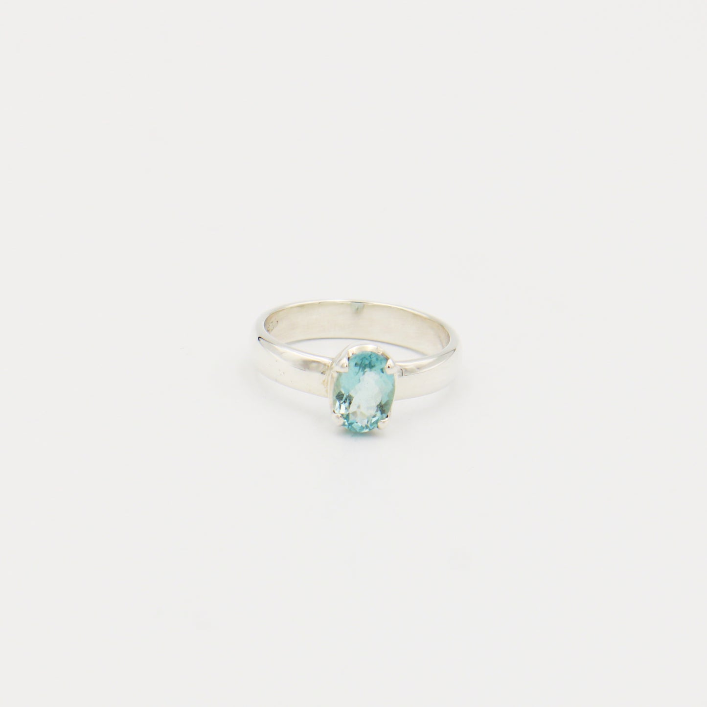 Aquamarine Oval Prong Sterling Ring Size 8