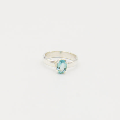 Aquamarine Oval Prong Sterling Ring Size 8