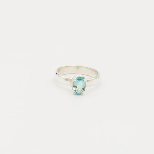 Aquamarine Oval Prong Sterling Ring Size 8