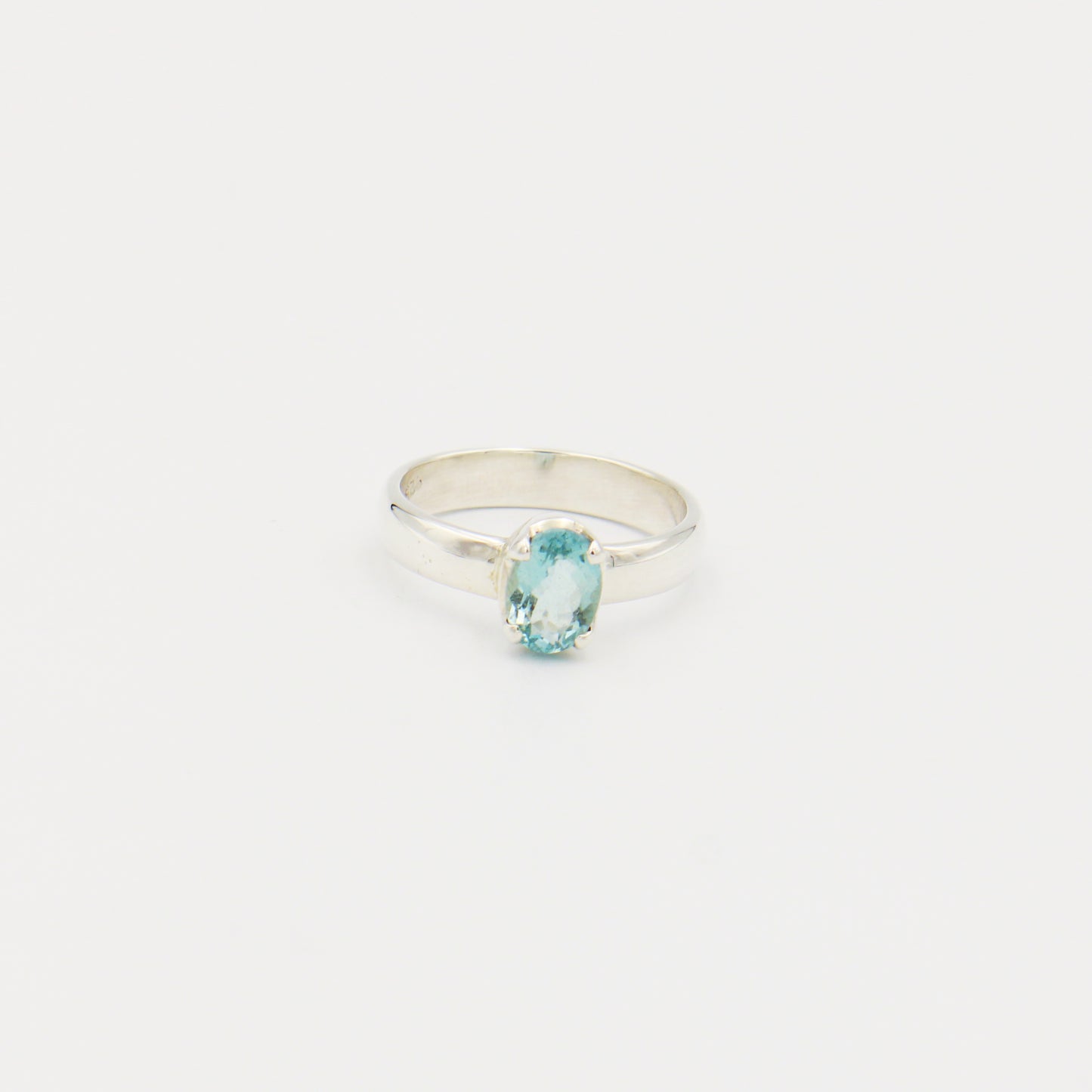 Aquamarine Oval Prong Sterling Ring Size 8