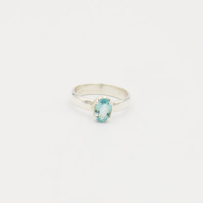Aquamarine Oval Prong Sterling Ring Size 8